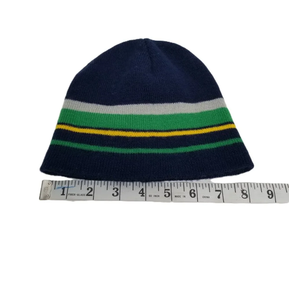GMI Striped Beanie Boys Navy Green Yellow Knit Acrylic Preppy Winter Hat